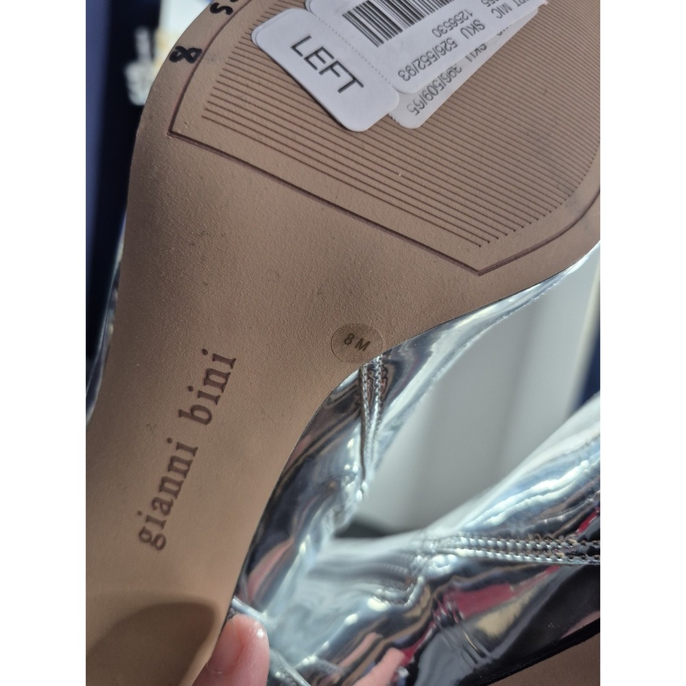 Gianni Bini Rylee Silver Knee High Block Heel Square Toe Zip Boots 8M Funky NEW - Picture 9 of 9